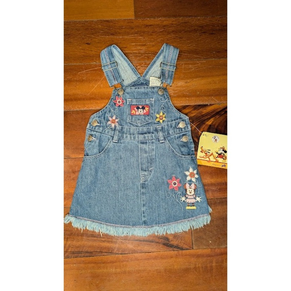 Vintage Mickey & Co Minnie Mouse Denim Jumper NWT Y2K Disney Embroidered